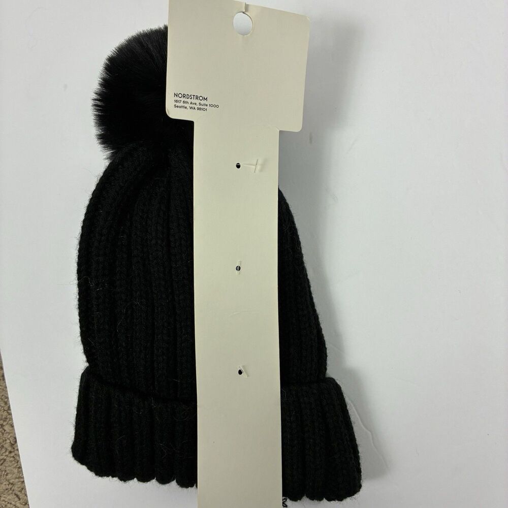 NWT BP Pom Beanie Black Winter Hat 3 Interchangeable Poms Nordstrom Gift - Picture 5 of 5
